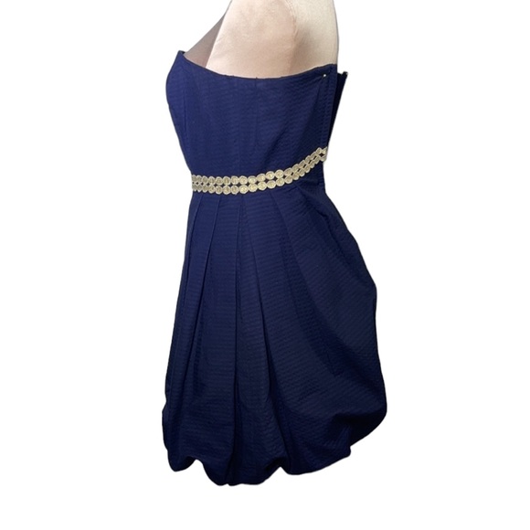 Lilly Pulitzer navy Regency bubble strapless dress with gold  accent. Size 00 - Picture 5 of 13